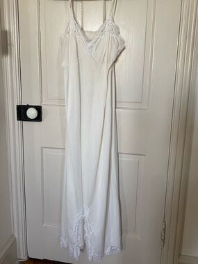 Vintage White Lace-Trim Long Slip Dress - Women Intimates
